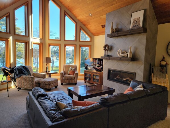 Enjoy the beautiful scenery from the cathedral windows in the great room