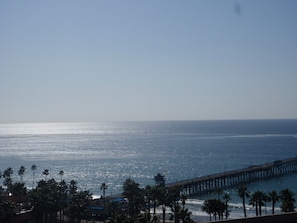From Surf Shack 8' x 23' Balcony. Pier Bowl view on top of ocean, waves & sand.