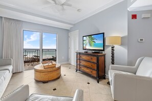living room to balcony - flat screen TV
