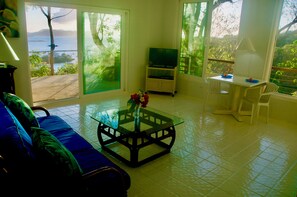 Main view to Cruz Bay harbor, STT & everyday sunsets, or to NP forests 