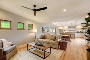 Open space living, dining and kitchen. Located on second floor.
