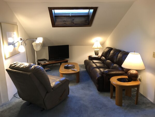 Carriage House Living Room with skylight.