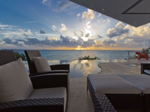 Pool terrace at sunset