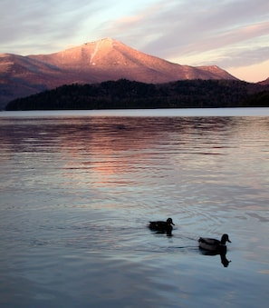 VIEW FROM DOCK, LATE OCT.,  WHITEFACE MOUNTAIN DISTANCE.
