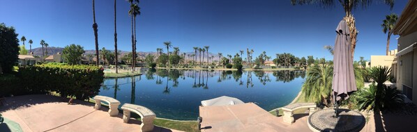 Lake front patio with private dock
