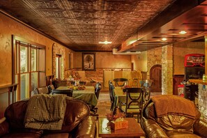 View of game room seating and future bar area