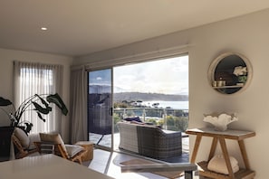 View looking out to deck and Binalong Bay beach