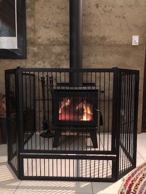 Fire with child safety cage