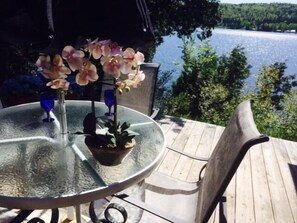 From front deck of Waters Edge with cottage 4 feet from water 