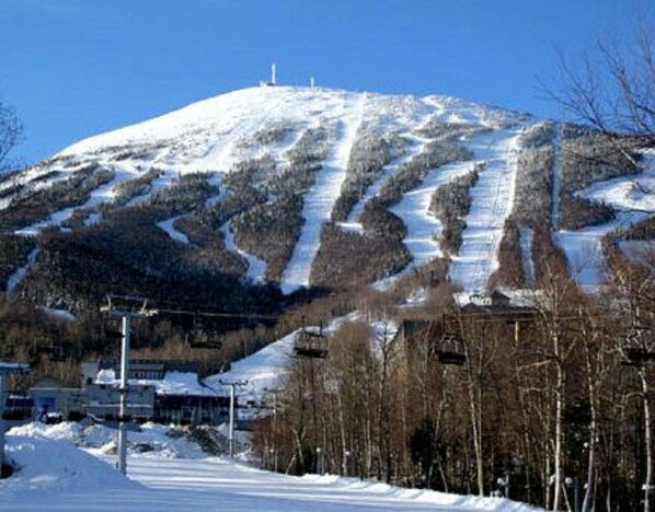 Birches Slope from chair lift below Condo, which is left of Base Lodge above.