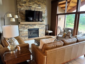 Floor to ceiling windows with privacy blinds 