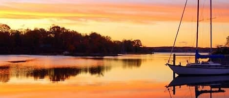 Sunset over the Cove, looking towards the river.