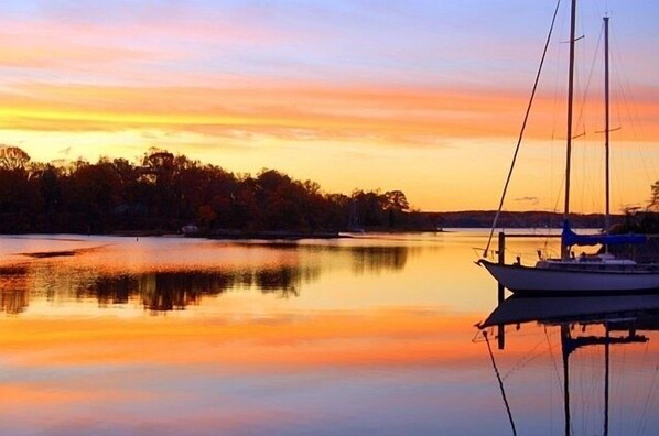 Sunset over the Cove, looking towards the river.