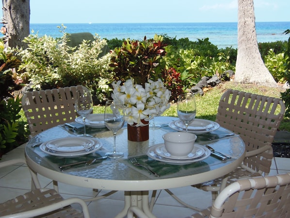 This is your enchanting view from the lanai, just steps from the ocean!