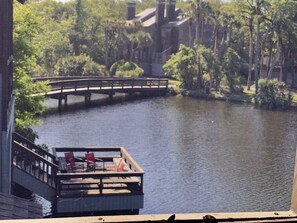 Nearby walking bridge to beach and pools at Night Heron