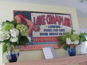 Life is More Fun on the Lake! Decorative piece over the mantle.