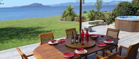 Summer dining on the lakeside deck