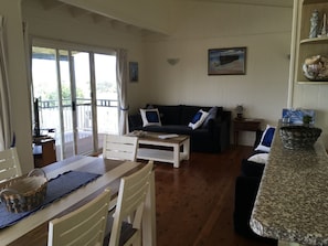 Lounge dining area with comfortable couches.