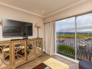 View from the lounge looking across the Old Course towards the beach.