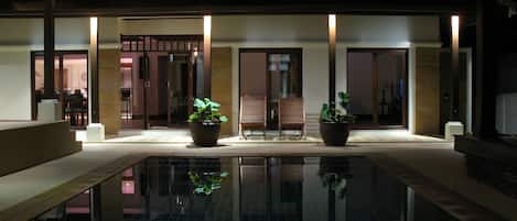 Our private swimming pool at nightime.