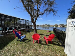 Fenced garden, have fun with the corn hole games or relax and enjoy the view