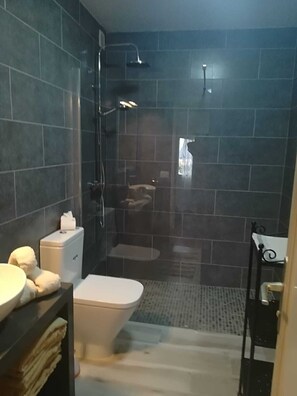 New bathroom(2018) with walking shower.