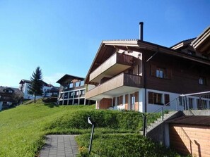 The apartment is in the middle right of the chalet