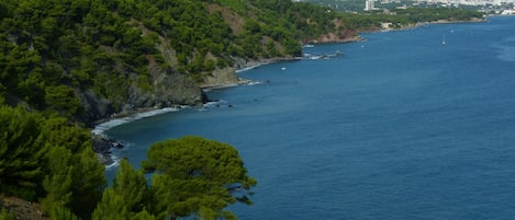 Cap Sicié et ses plages .La villa est sur la Pointe de Mar Vivo(haut, à droite)