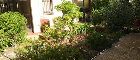 Le jardin privatif à la propriété. Un vrai havre de paix dans un quartier calme.