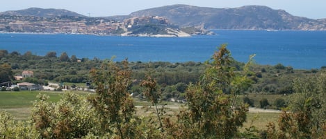 Vue de la terrasse, citadelle et baie de CALVI.