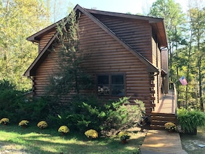 Log Home on the lake with two fireplaces,  flagstone patio w/fire pit, hot tub!