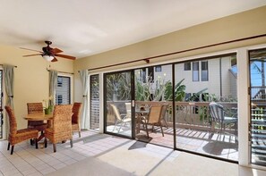 Large dining room with walkout deck for outdoor dining. Ocean views. 