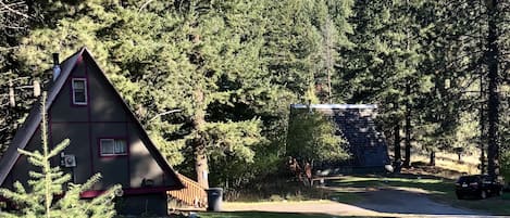 Private mountain retreat on two acres of riverfront property.