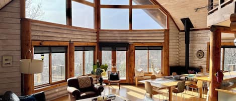 Open floor plan with 24 foot ceilings and Catskill mountain views.