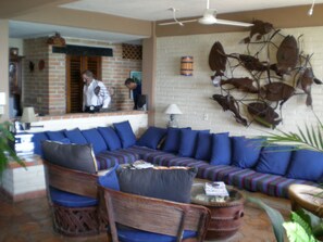 Living area showing hall to bedrooms