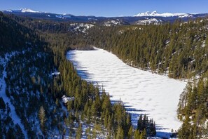 Aerial view of Tumalo Lake in winter