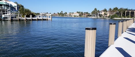 Canal is directly behind condo.  Great place to fish!