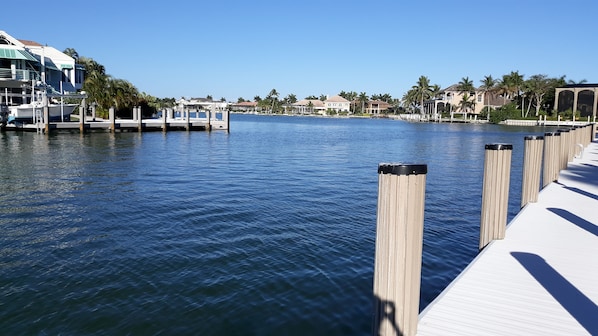 Canal is directly behind condo.  Great place to fish!