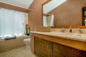 Master Bathroom with soaking tub and  shower.