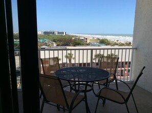 Outdoor view of the ocean from the balcony.