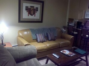 Pull-out leather queen sofa
