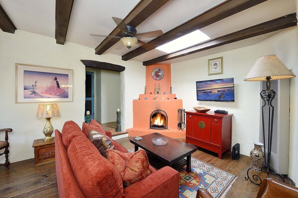 Living Room with Kiva wood burning fireplace