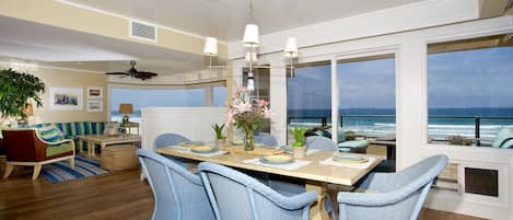 Ocean views from living, dining & kitchen areas.