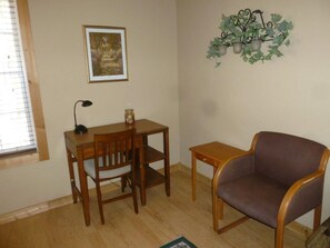Desk and sitting area in bedroom