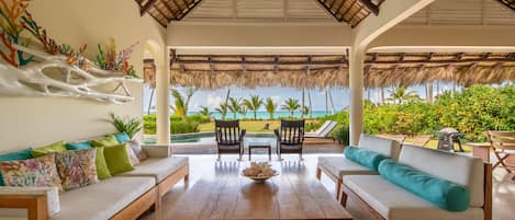 Exterior living room with ocean view