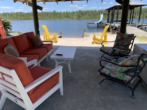 Seating under the Tiki Hut!