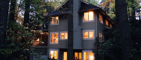 Betsy's Mountain Hideaway is a three story house on a large wooded lot