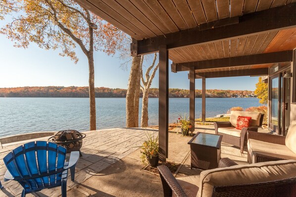 View from upper patio terrace. There's a lower patio terrace at the water