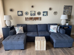 Beachy decor makes this comfortable living room even more inviting!