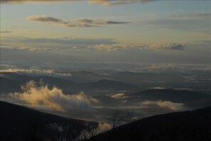 An early spring morning view of the Blue Ridge Mountains from the living room.